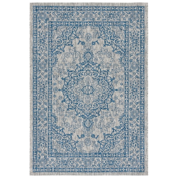 SAFAVIEH Courtyard Desi Medallion Indoor/Outdoor Area Rug, Grey/Navy, 8' x 11'