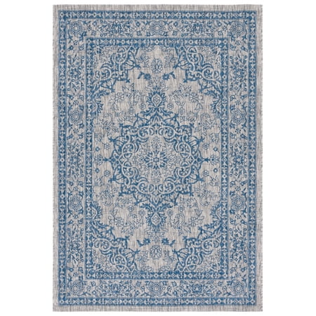 SAFAVIEH Courtyard Desi Medallion Indoor/Outdoor Area Rug, Grey/Navy, 8' x 11'