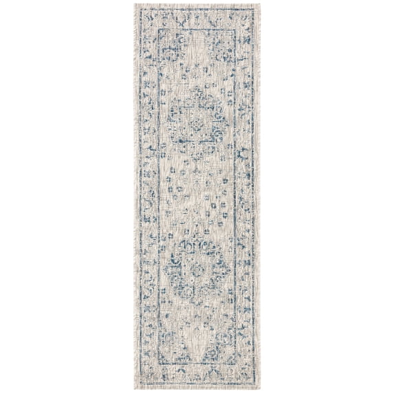 SAFAVIEH Courtyard Desi Medallion Indoor/Outdoor Runner Rug, Grey/Navy, 2'3" x 12'