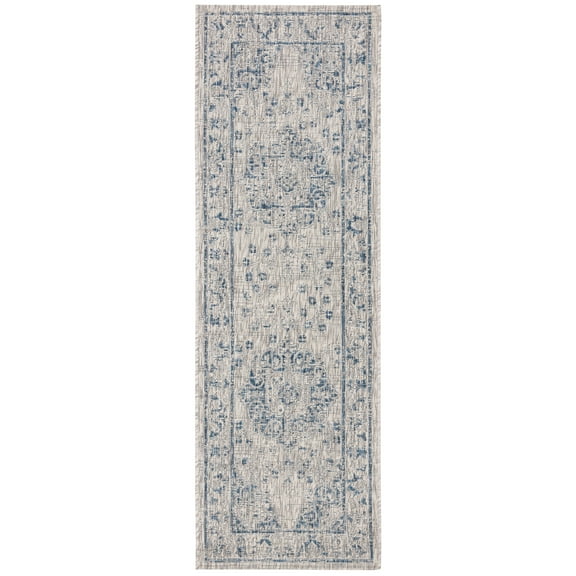 SAFAVIEH Courtyard Desi Medallion Indoor/Outdoor Runner Rug, Grey/Navy, 2'3" x 6'7"