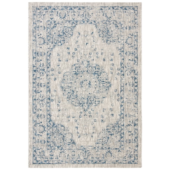 SAFAVIEH Courtyard Desi Traditional Indoor/Outdoor Area Rug, 5'3" x 7'7", Grey/Navy