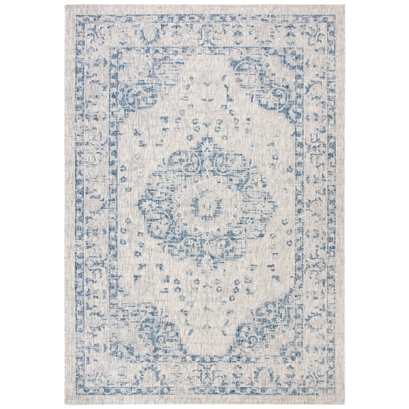 SAFAVIEH Courtyard Desi Traditional Indoor/Outdoor Area Rug, 9' x 12', Grey/Navy