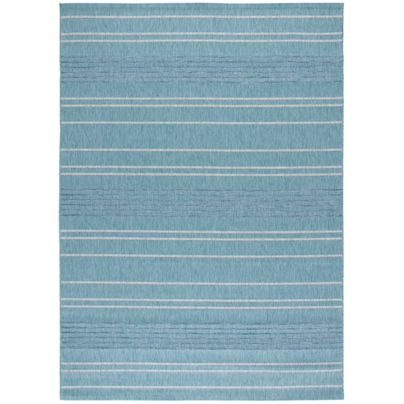 SAFAVIEH Courtyard Dev Striped Indoor/Outdoor Area Rug, Aqua/Grey, 8' x 11'