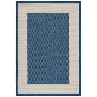 SAFAVIEH Courtyard Deziree Bordered Indoor/Outdoor Area Rug, Blue/Light Beige, 5'1" x 7'6"