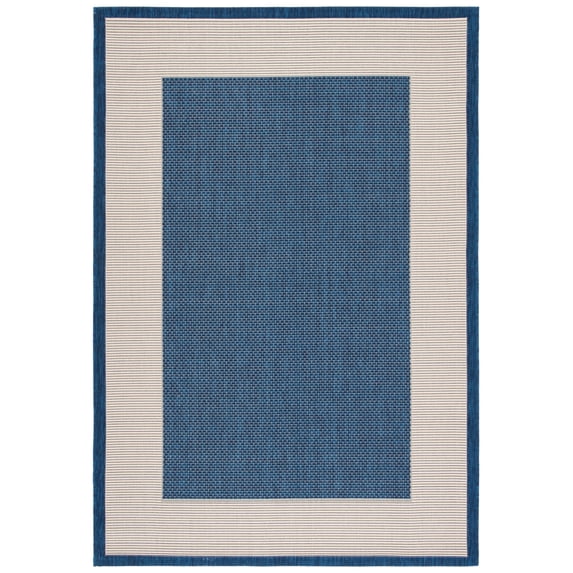 SAFAVIEH Courtyard Deziree Bordered Indoor/Outdoor Area Rug, Blue/Light Beige, 5'1" x 7'6"
