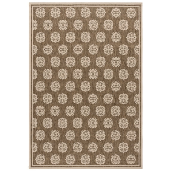 SAFAVIEH Courtyard Dimitri Damask Indoor/Outdoor Area Rug, Brown/Beige, 5'1" x 7'6"
