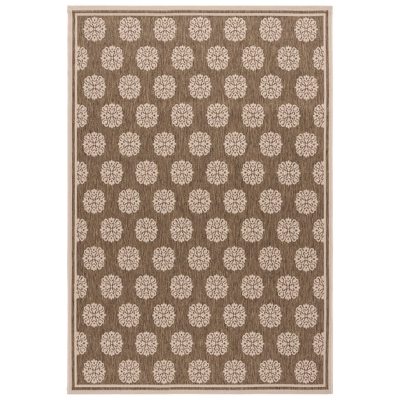 SAFAVIEH Courtyard Dimitri Damask Indoor/Outdoor Area Rug, Brown/Beige, 5'1" x 7'6"