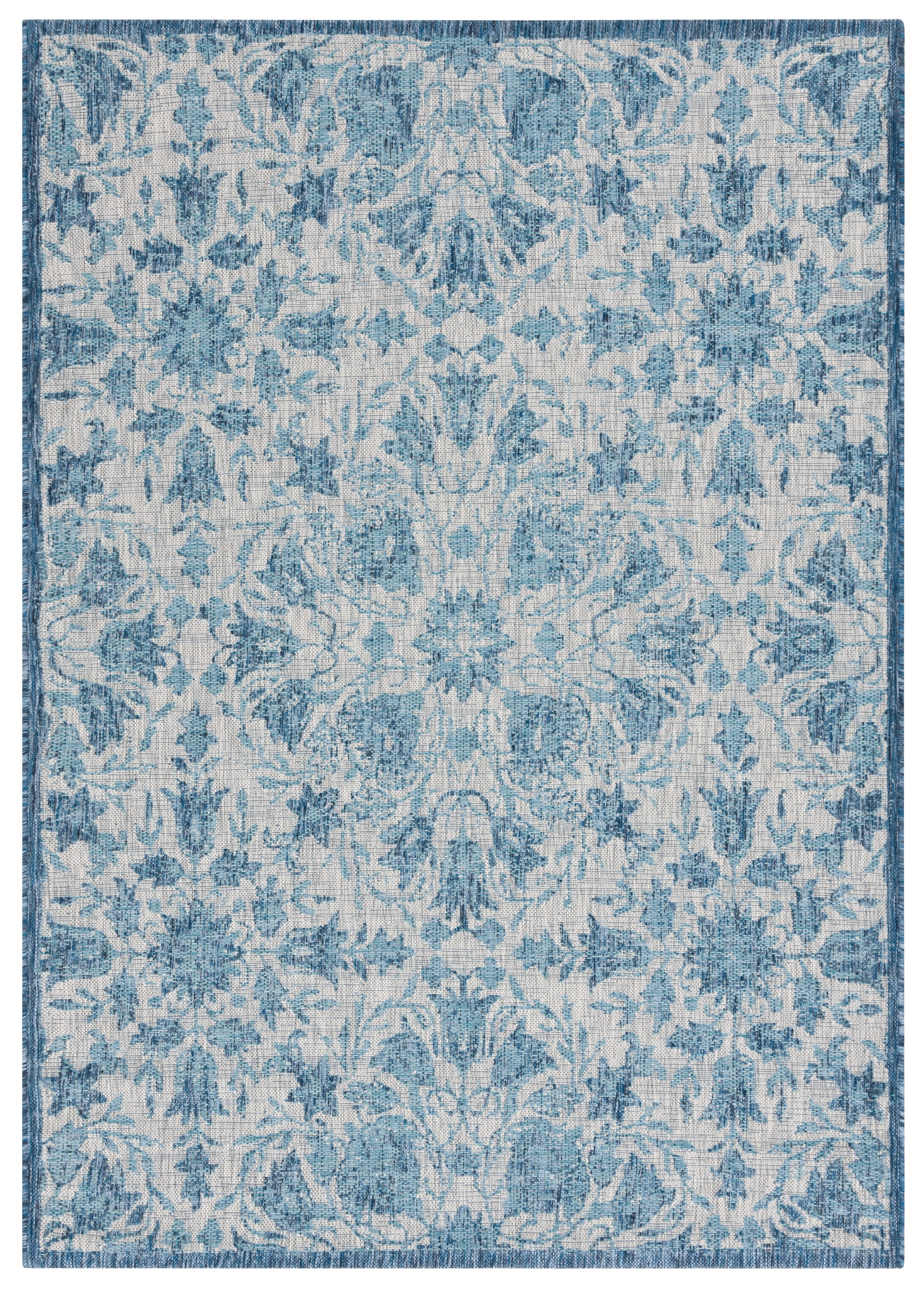 SAFAVIEH Courtyard Donal Floral Indoor/Outdoor Area Rug, Grey/Navy, 6'7" x 9'6"