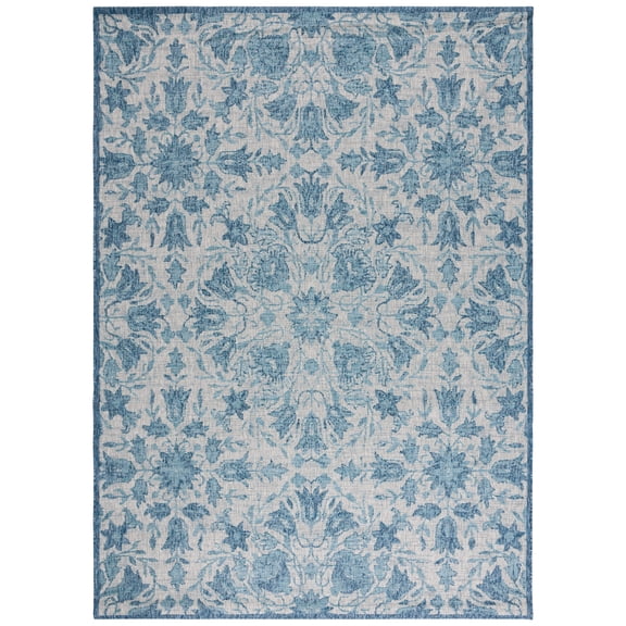 SAFAVIEH Courtyard Donal Floral Indoor/Outdoor Area Rug, Grey/Navy, 8' x 11'