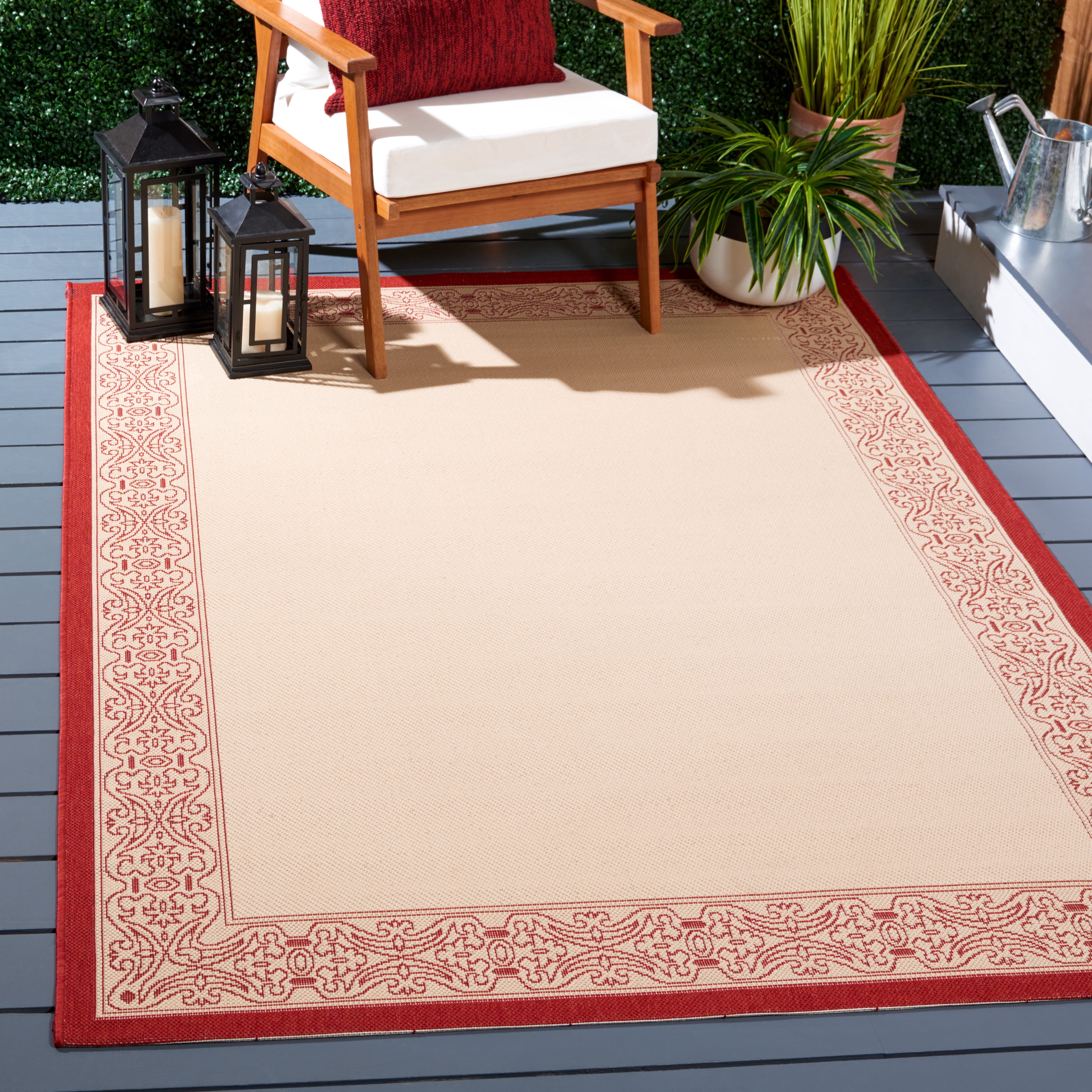 Safavieh Courtyard Donna Botanical Indoor/Outdoor Area Rug, Natural/Red ...