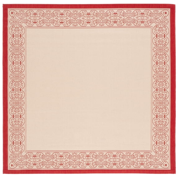 Safavieh Courtyard Donna Botanical Indoor/Outdoor Area Rug, Natural/Red, 7'10" x 7'10" Square