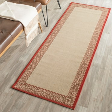 SAFAVIEH Courtyard Donna Botanical Indoor/Outdoor Runner Rug, Natural/Red, 2'3" x 10'