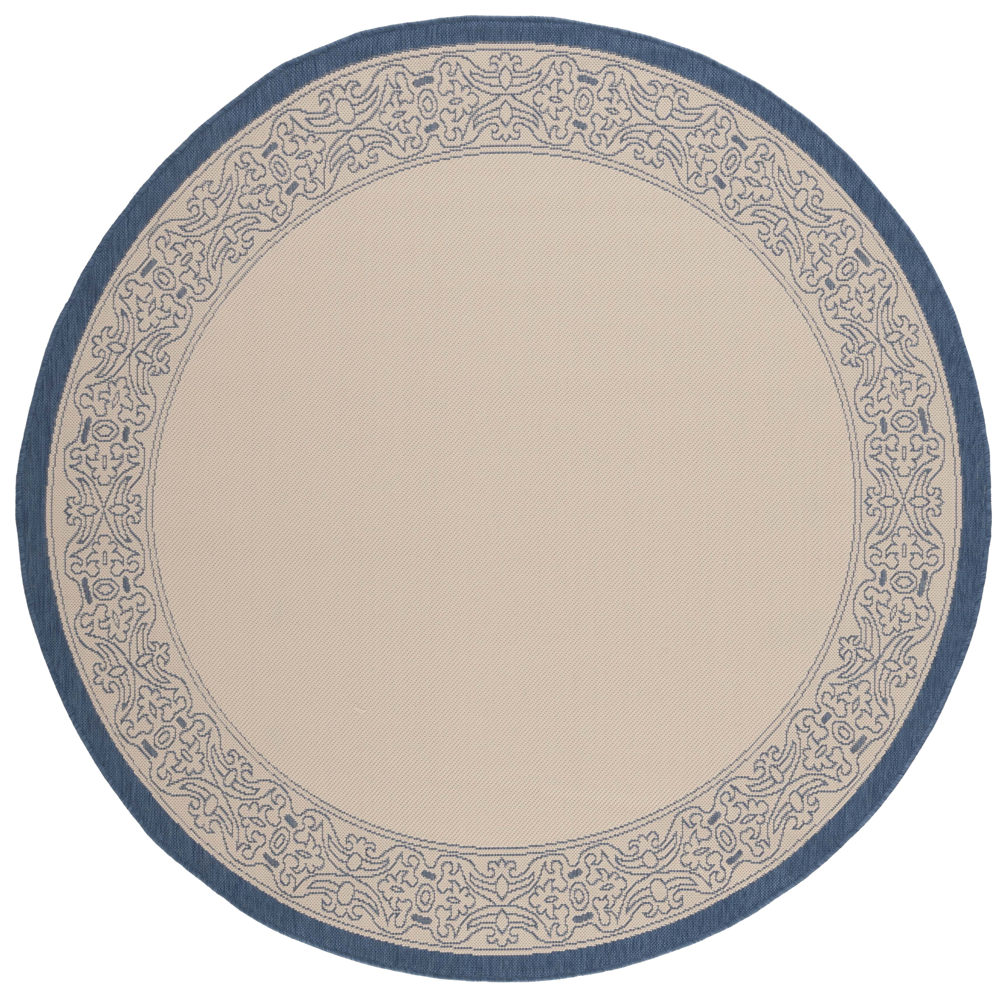 Safavieh Courtyard Donna Botanical Indoor/Outdoor Area Rug, Natural/Blue, 6'7" x 6'7" Round