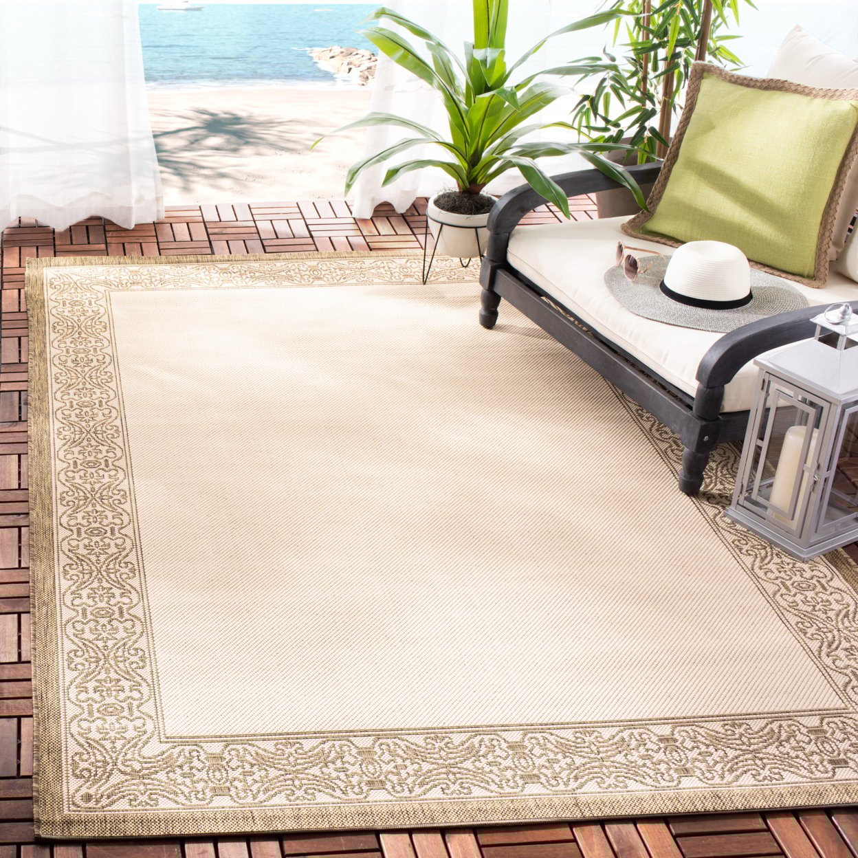Courtyard Natural Beige Synthetic Square Outdoor Rug