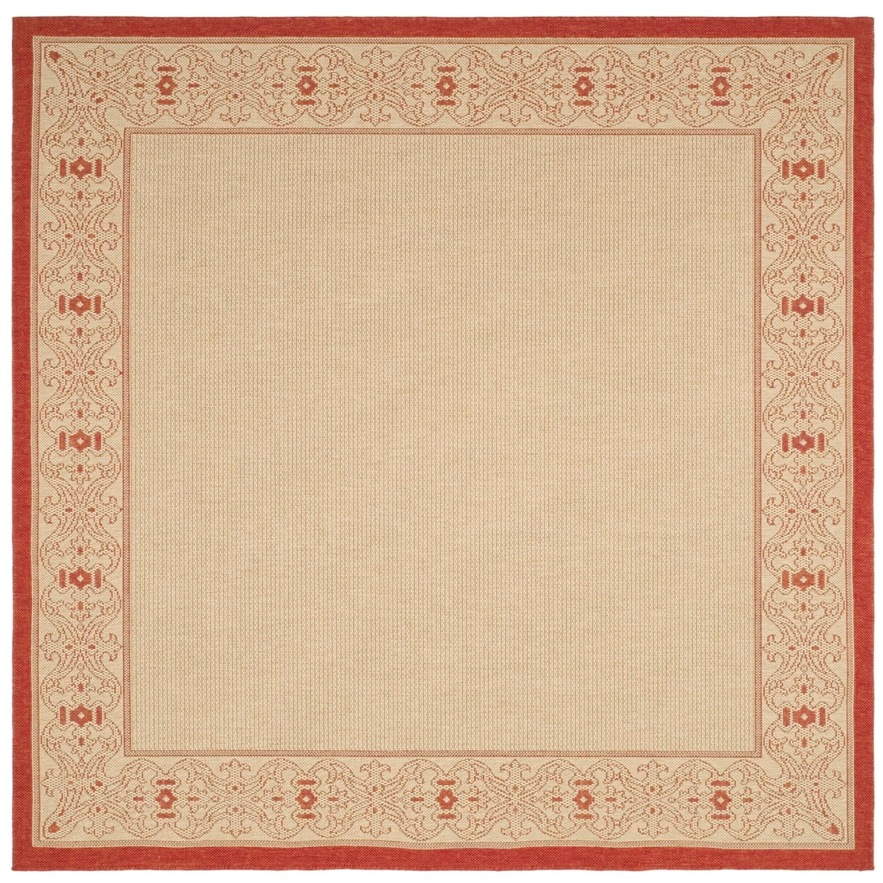 Natural and Red Square Synthetic Indoor/Outdoor Area Rug