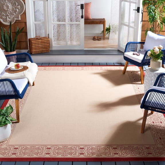 Safavieh Courtyard Donna Botanical Indoor/Outdoor Area Rug, Natural/Red, 8' x 11'