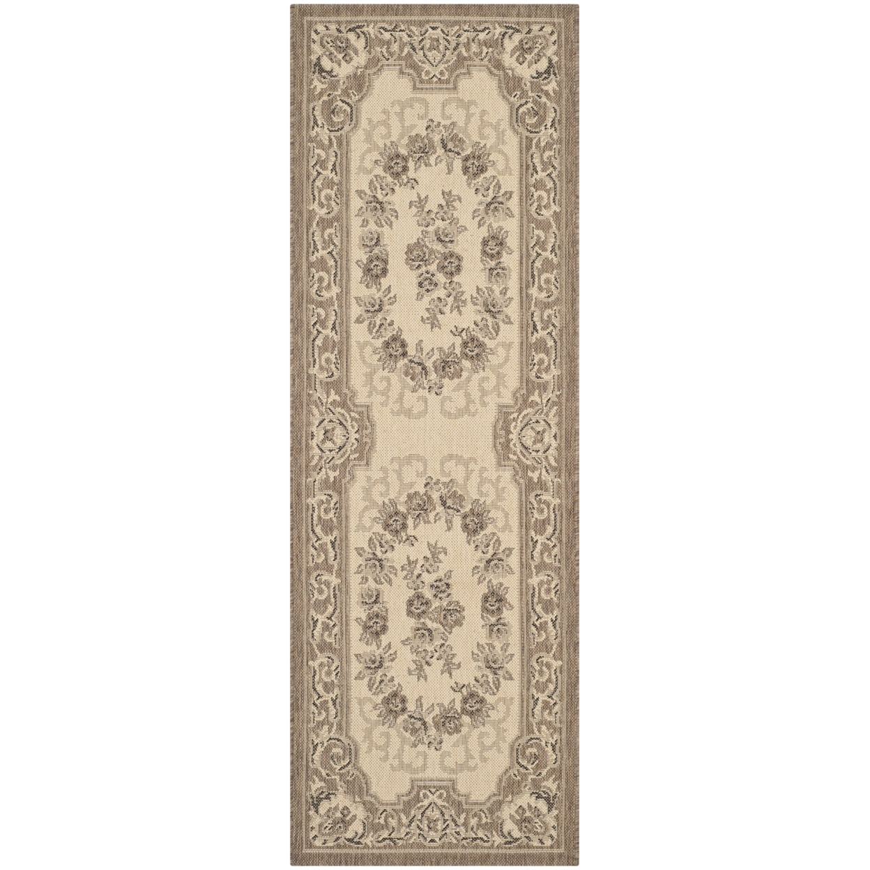 Off-White and Brown Synthetic Easy-Care Rectangular Runner Rug