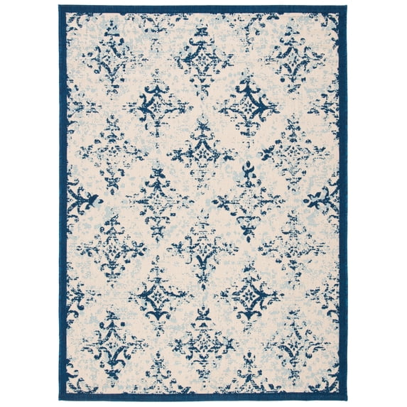 Safavieh Courtyard Duana Geometric Indoor/Outdoor Area Rug, Ivory/Navy, 5'5" x 7'7"