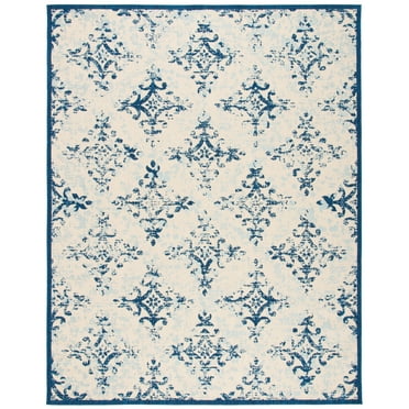 SAFAVIEH Courtyard Duana Geometric Indoor/Outdoor Area Rug, Ivory/Navy, 9' x 12'