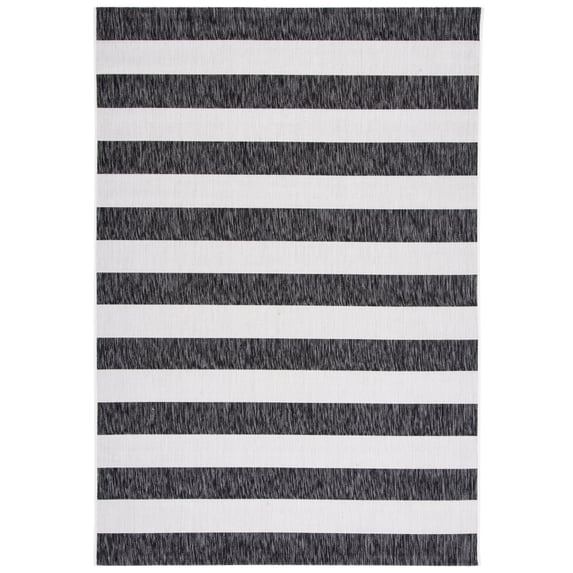 SAFAVIEH Courtyard Earl Striped Indoor/Outdoor Area Rug, Ivory/Black, 4' x 5'7"