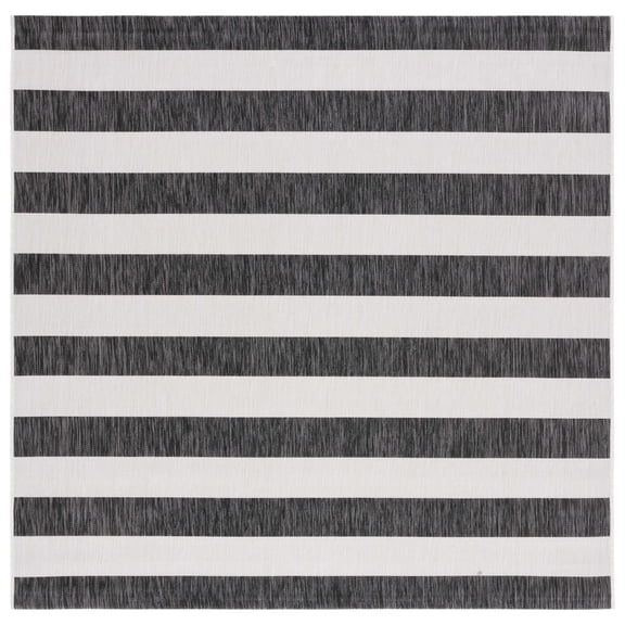 SAFAVIEH Courtyard Earl Striped Indoor/Outdoor Area Rug, Ivory/Black, 6'7" x 6'7" Square