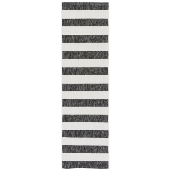 SAFAVIEH Courtyard Earl Striped Indoor/Outdoor Runner Rug, Ivory/Black, 2'3" x 8'