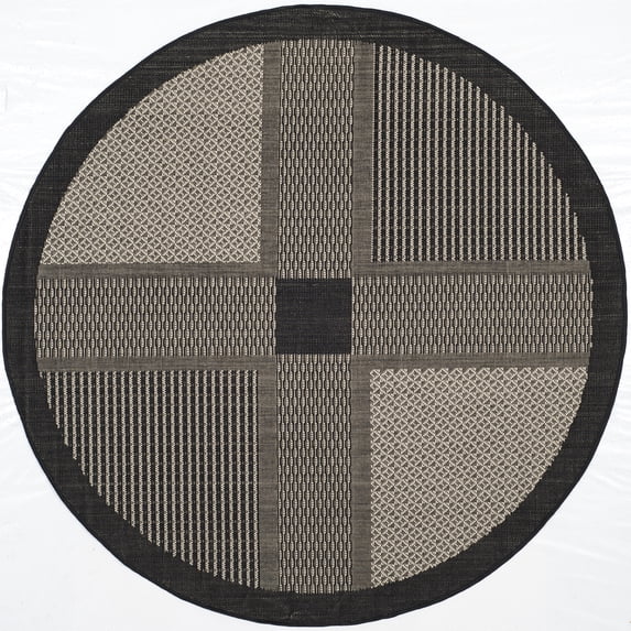 Safavieh Courtyard Eileen Geometric Indoor/Outdoor Area Rug, Black/Sand, 5'3" x 5'3" Round