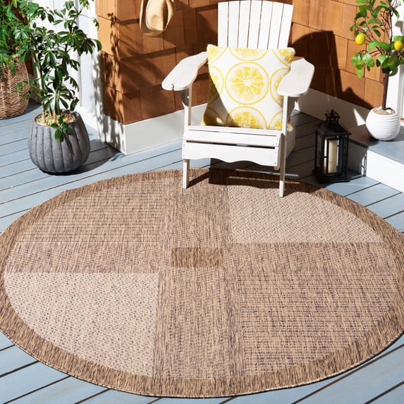 Safavieh Courtyard Eileen Geometric Indoor/Outdoor Area Rug, Brown/Natural, 5'3" x 5'3" Round