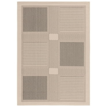 SAFAVIEH Courtyard Eileen Geometric Indoor/Outdoor Area Rug, 5'3" x 7'7", Sand/Black