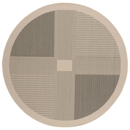 SAFAVIEH Courtyard Eileen Geometric Indoor/Outdoor Area Rug, 6'7" x 6'7" Round, Sand/Black