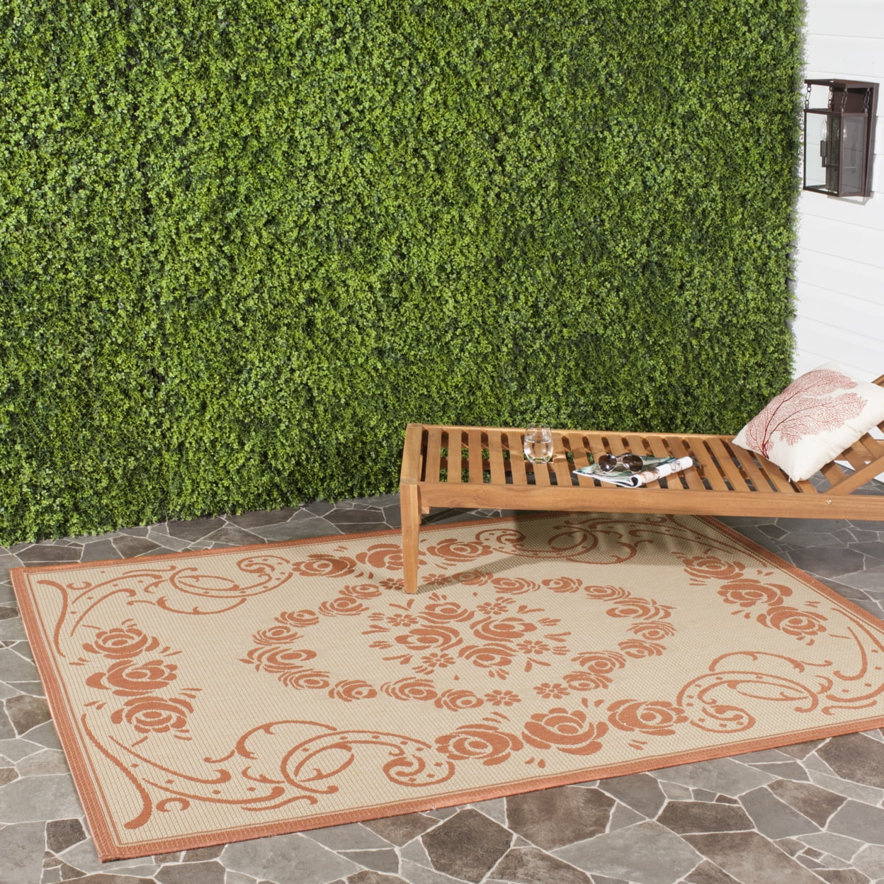 Natural Terracotta Floral Synthetic Indoor Outdoor Area Rug 5'3" x 7'7"