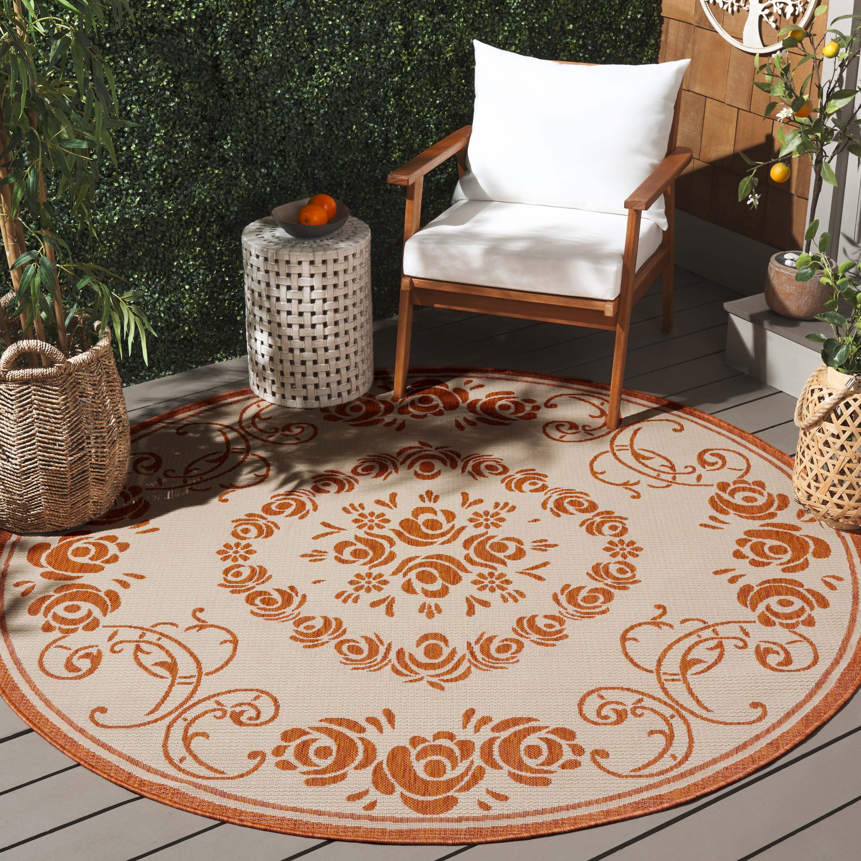 Safavieh Courtyard Elena Oriental Indoor/Outdoor Area Rug, Natural/Terracotta, 6'7" x 6'7" Round
