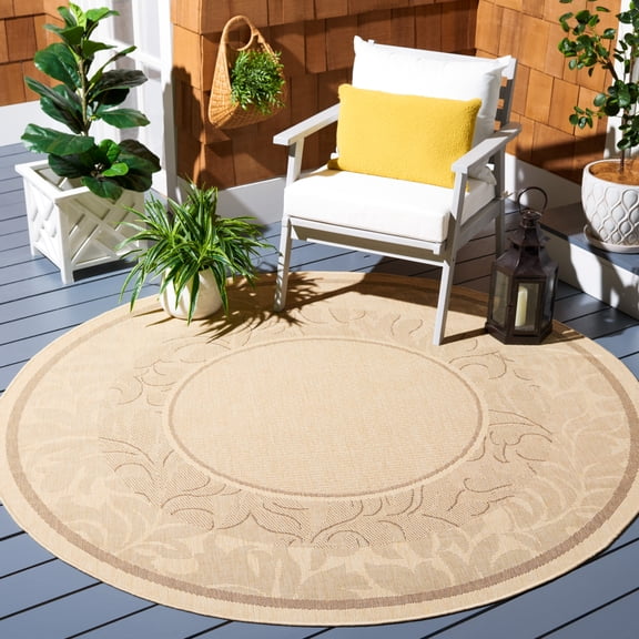 Safavieh Courtyard Elija Botanical Indoor/Outdoor Area Rug, Natural/Brown, 6'7" x 6'7" Round