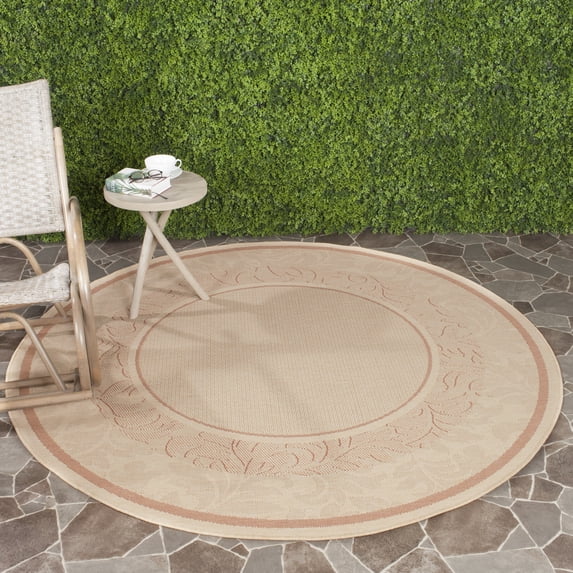 Safavieh Courtyard Elija Botanical Indoor/Outdoor Area Rug, Natural/Terracotta, 6'7" x 6'7" Round