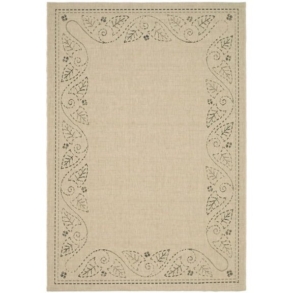SAFAVIEH Courtyard Eliza Botanical Indoor/Outdoor Area Rug, Sand/Black, 5'3" x 7'7"
