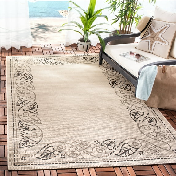 Safavieh Courtyard Eliza Botanical Indoor/Outdoor Area Rug, Sand/Black, 2' x 3'7"