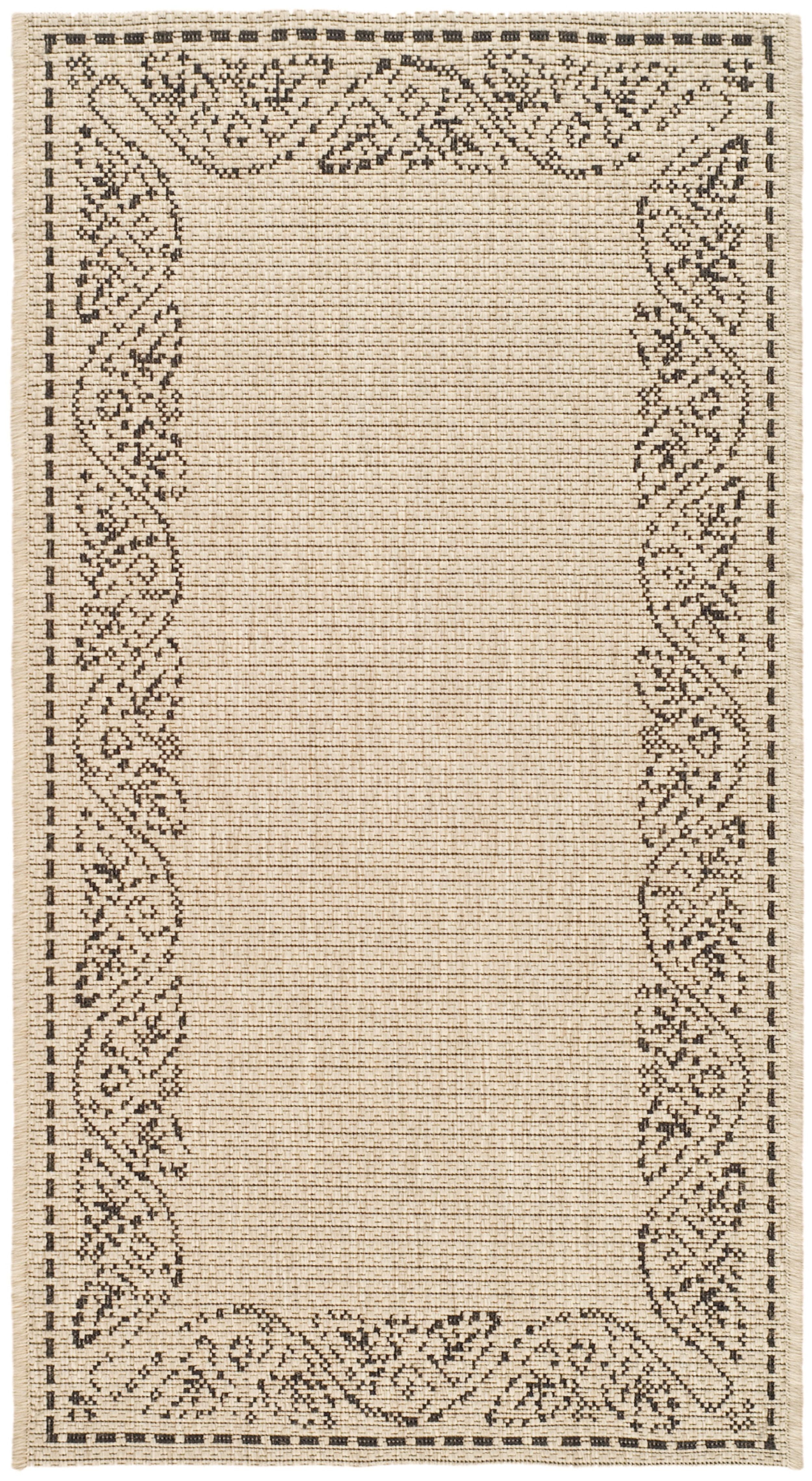 Handcrafted 44.4" x 24" Black Synthetic Indoor/Outdoor Rug