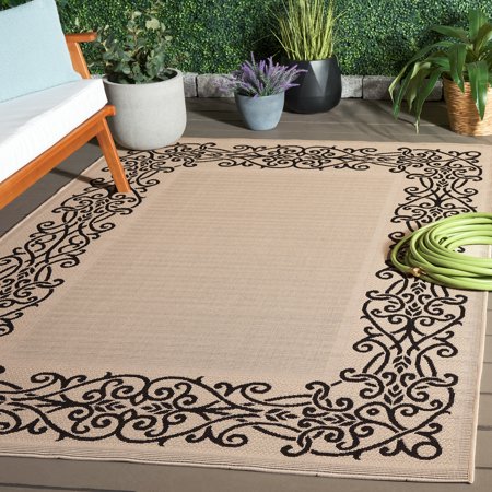 Safavieh Courtyard Ellie Oriental Indoor/Outdoor Area Rug, Sand/Black, 2' x 3'7"