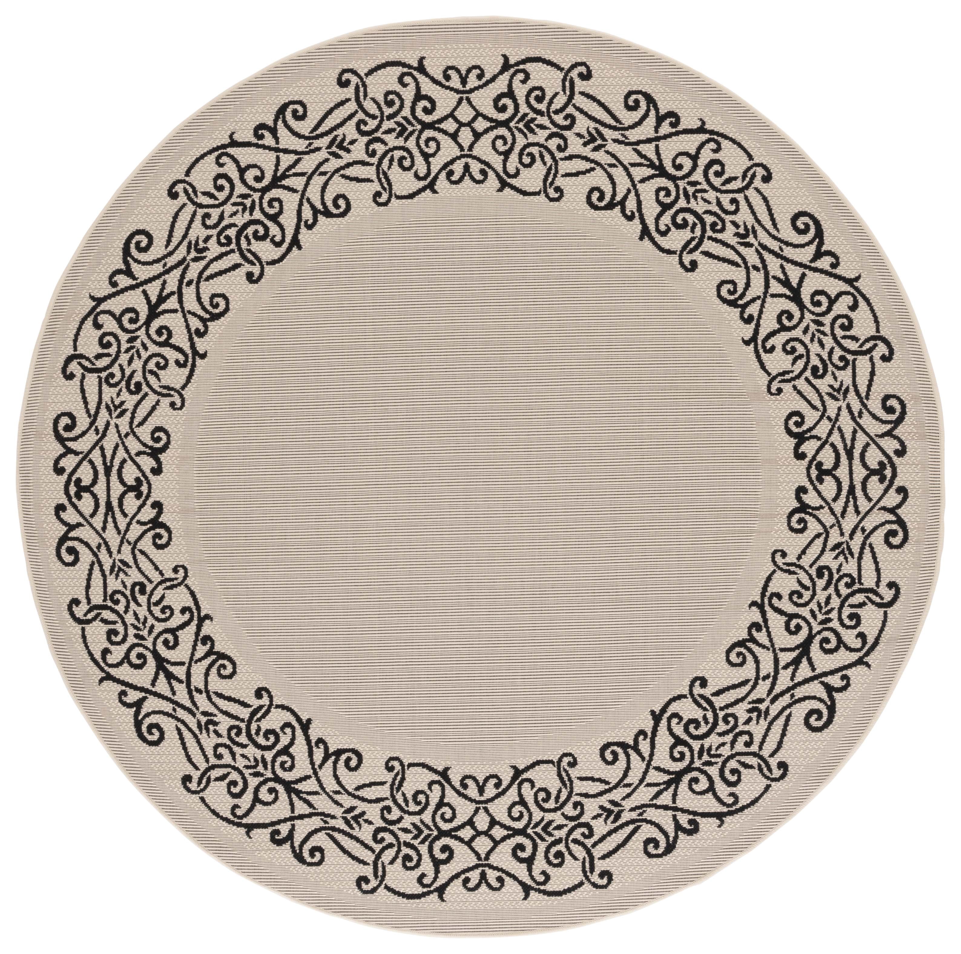 Safavieh Courtyard Ellie Oriental Indoor/Outdoor Area Rug, Sand/Black, 7'10" x 7'10" Round
