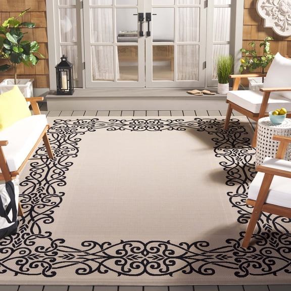 Safavieh Courtyard Ellie Oriental Indoor/Outdoor Area Rug, Sand/Black, 7'10" x 7'10" Square