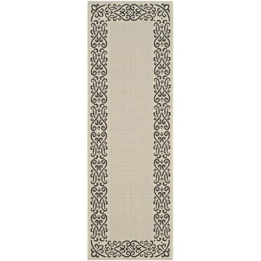 SAFAVIEH Courtyard Ellie Oriental Indoor/Outdoor Runner Rug, Sand/Black, 2'3" x 6'7"