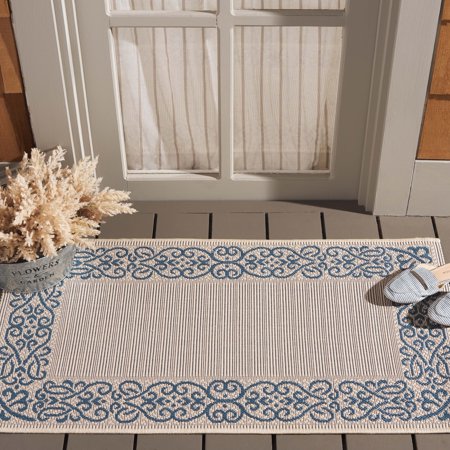 Safavieh Courtyard Ellie Oriental Indoor/Outdoor Area Rug, Natural/Blue, 2' x 3'7"