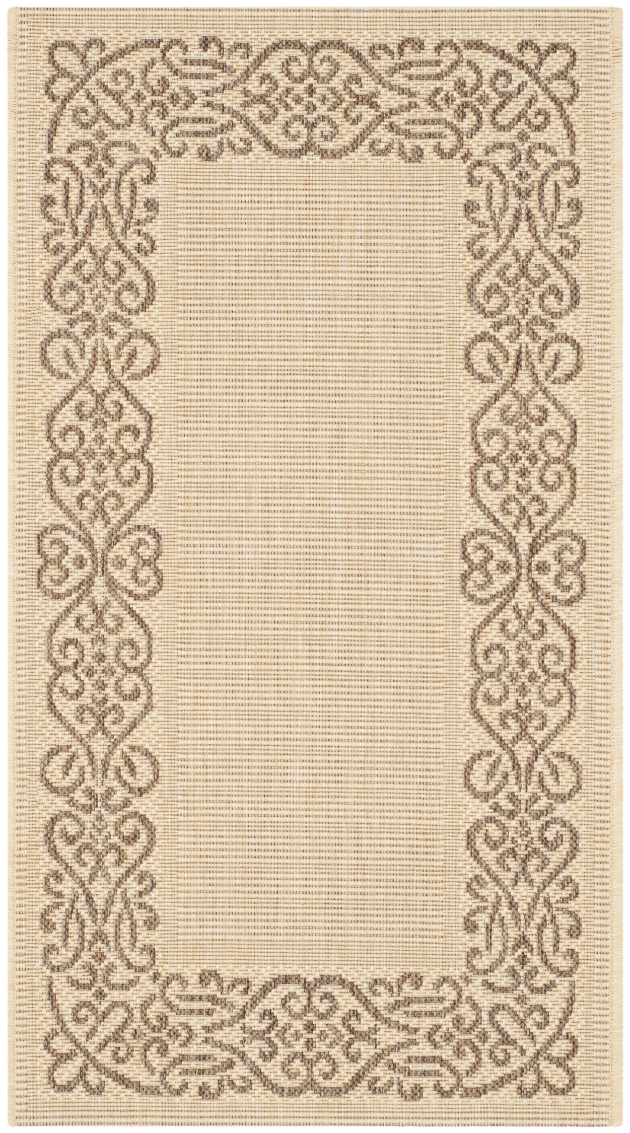 Natural Brown Synthetic Easy Care Floral Rug 2' x 3'7"