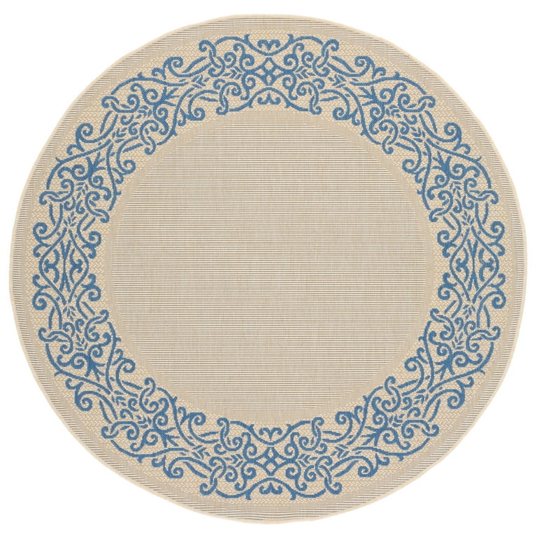 5' X 5' Navy Round Floral Indoor Outdoor Area Rug 5' X 5' Navy Round Floral Indoor Outdoor Area Rug