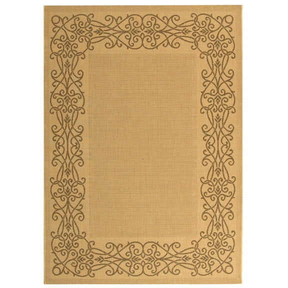 SAFAVIEH Courtyard Ellie Traditional Floral Indoor/Outdoor Area Rug, 5'3" x 7'7", Natural/Brown