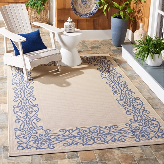 Safavieh Courtyard Ellie Oriental Indoor/Outdoor Area Rug, Natural/Blue, 6'7" x 9'6"