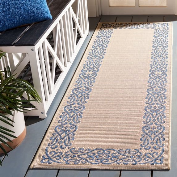 Safavieh Courtyard Ellie Oriental Indoor/Outdoor Runner Rug, Natural/Blue, 2'3" x 6'7"