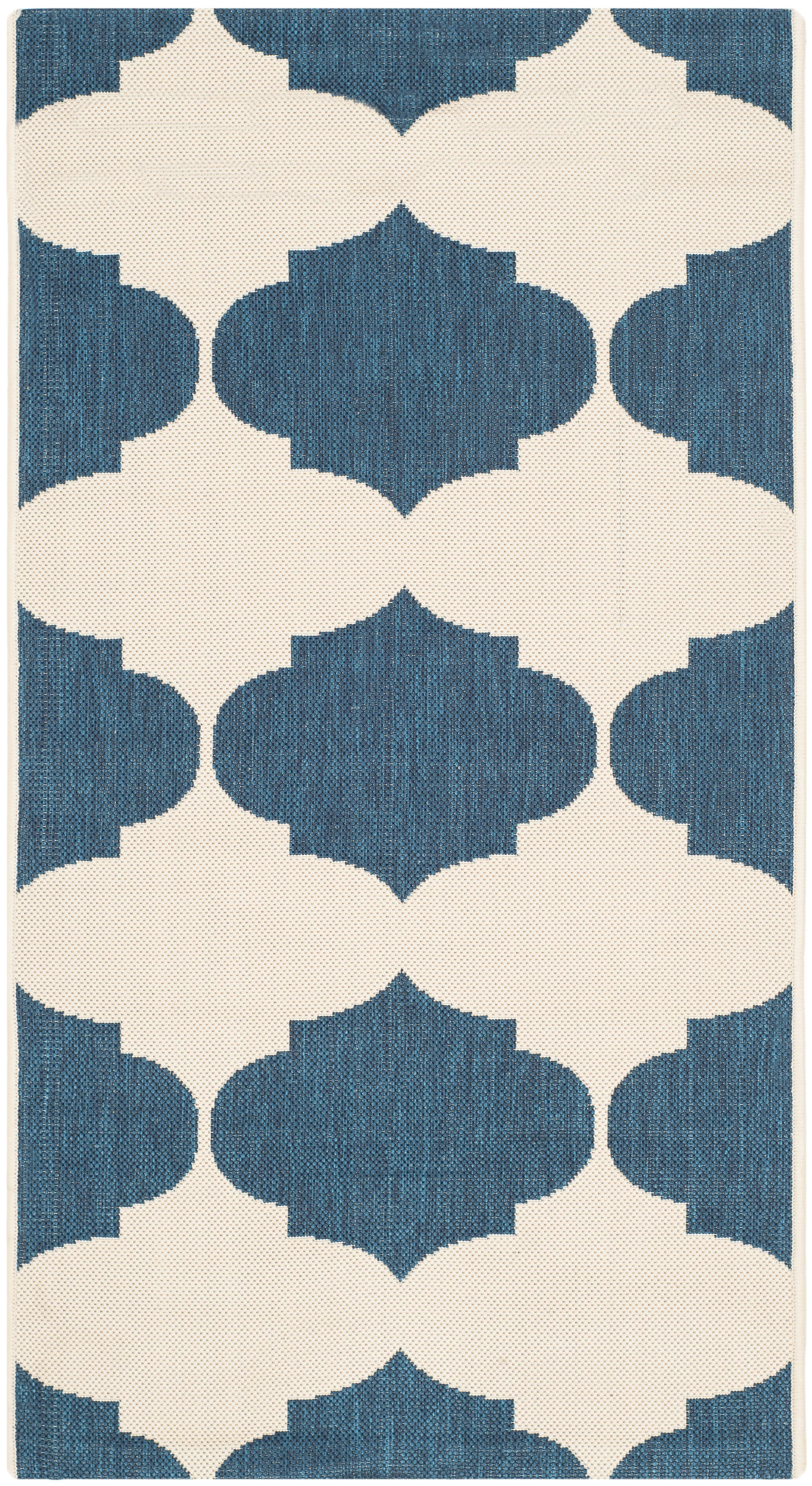 Beige and Navy Geometric Outdoor Area Rug, 2' x 3'7"