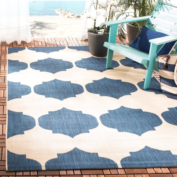 Safavieh Courtyard Elwyn Geometric Indoor/Outdoor Area Rug, Beige/Navy, 2' x 3'7"