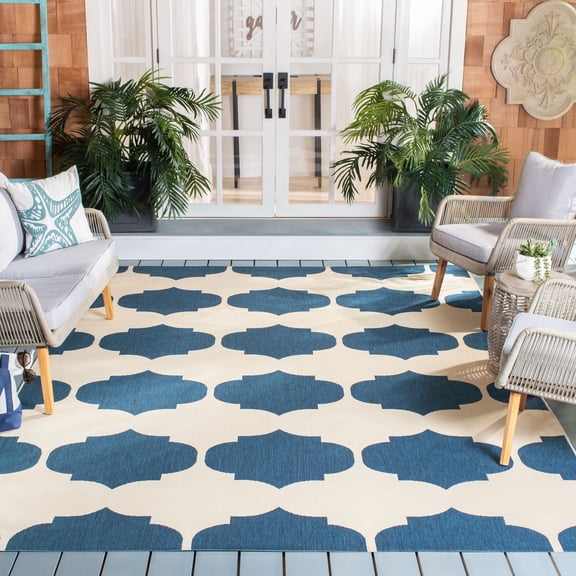 Safavieh Courtyard Elwyn Geometric Indoor/Outdoor Area Rug, Beige/Navy, 8' x 11'
